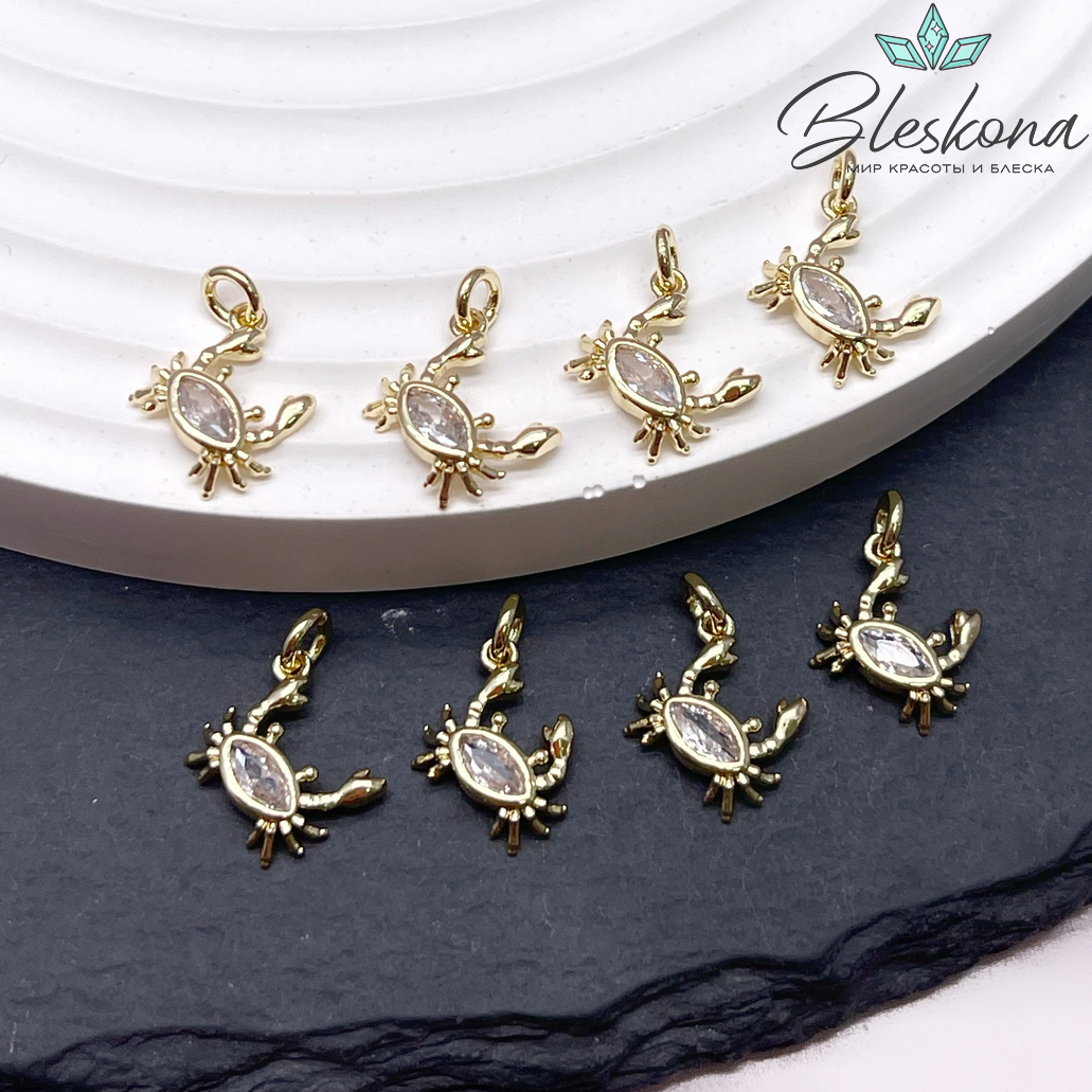 9,3*9 мм Цвет золото, Подвеска Краб циркон