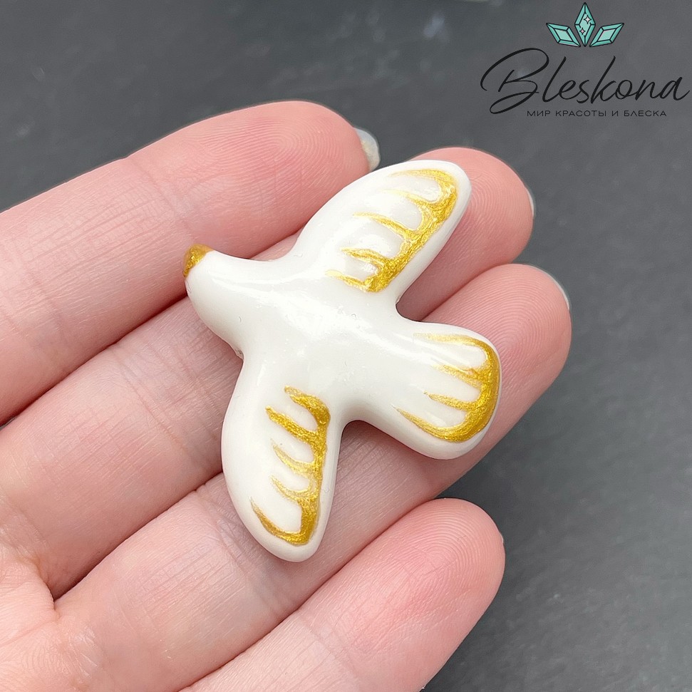 33*42 мм Керамика бусина Голубь белый (Птица) огненная роспись