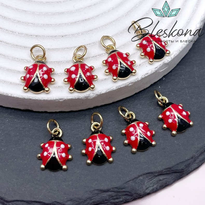 15*12 мм Цвет золото, Подвеска Божья коровка эмаль