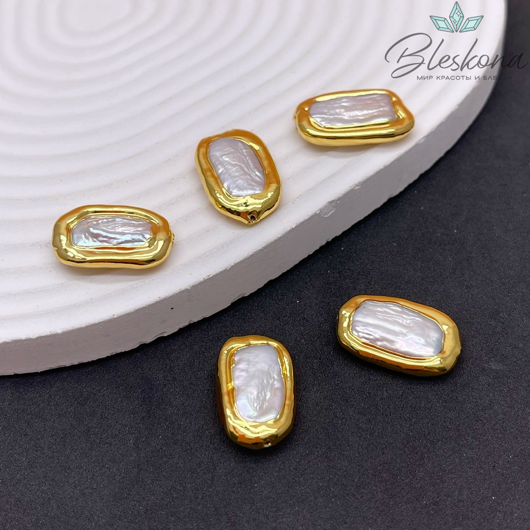 19*12 мм Цвет золото, Бусина  Жемчуг овал фриформ