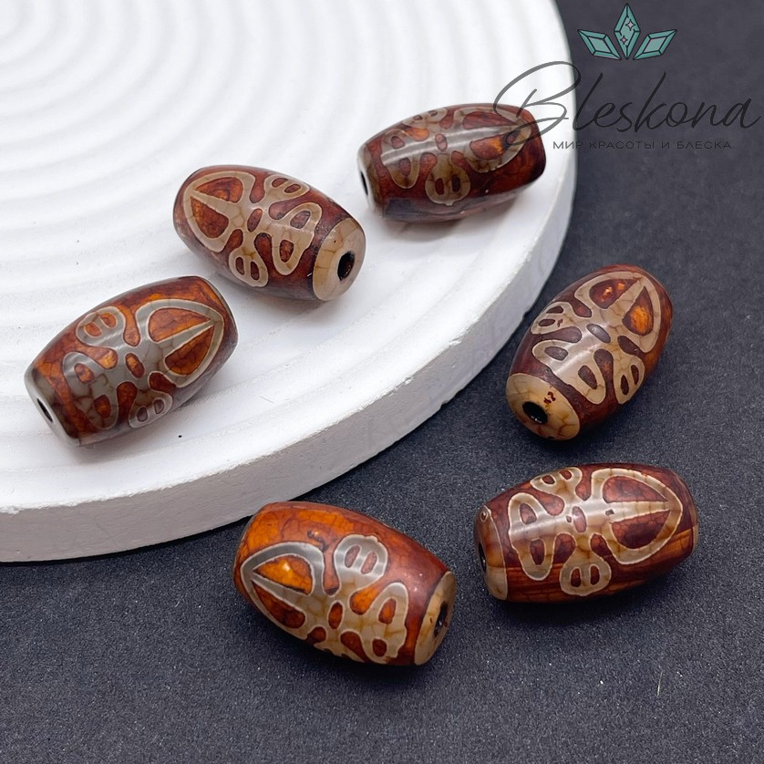 Бусина Дзи Кинжал Пурба (Пхурба) серо-коричневый бочонок 22*15 мм