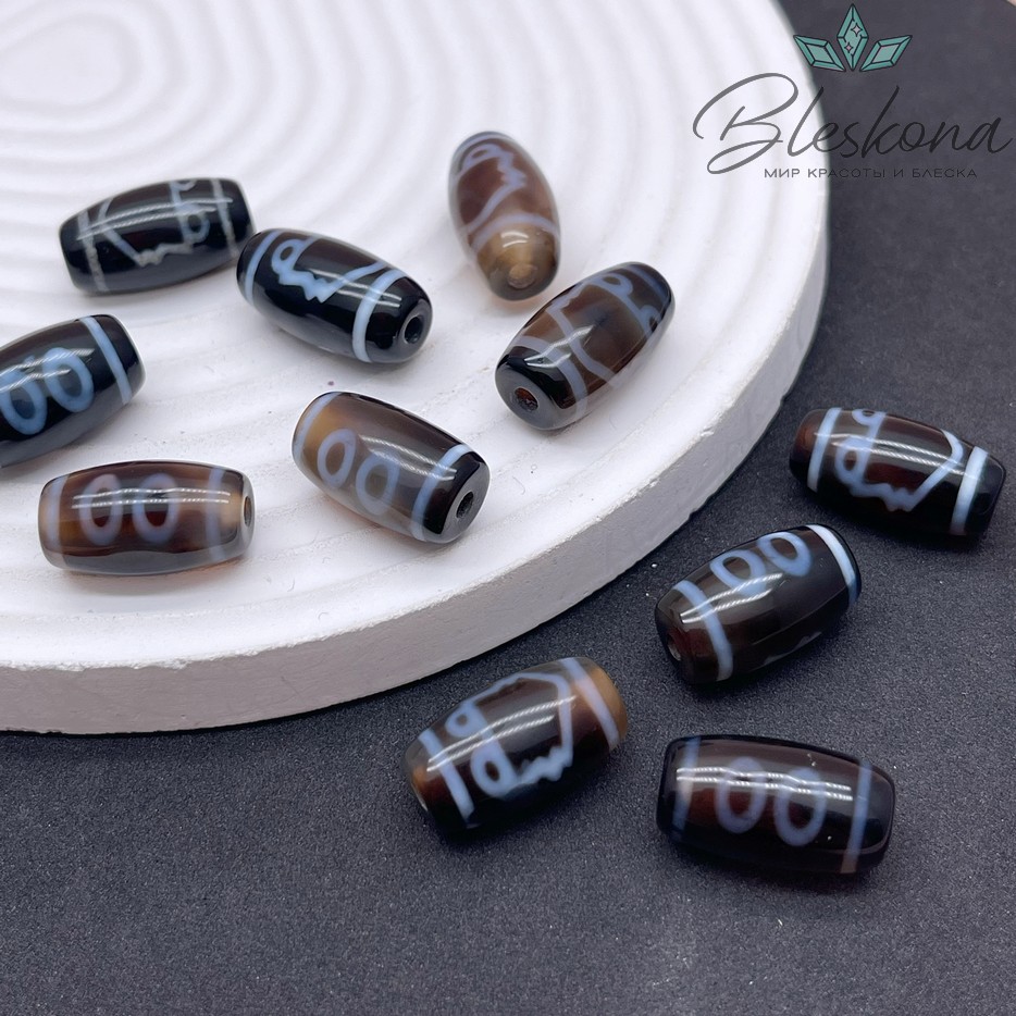 Бусина Дзи 2 глаза бело-черный бочонок 20*11мм