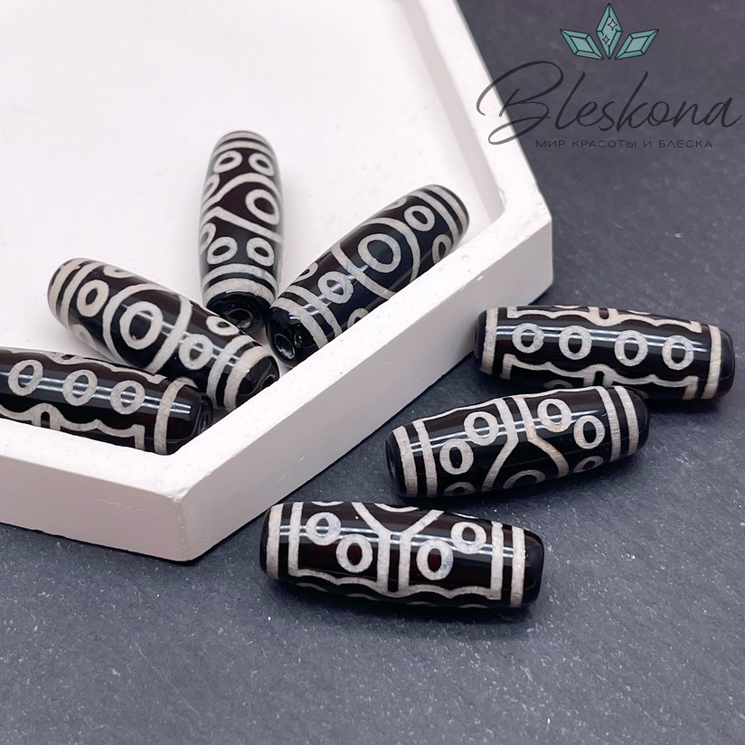 Бусина Дзи 15 глаз черно-белый бочонок 30*11 мм