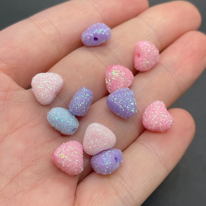 9 мм, Бусина сердце матовое с блестками микс уп.10 шт  