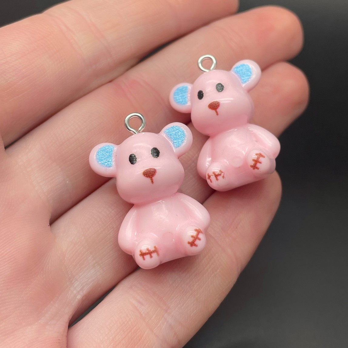 10,5*22мм, Цвет серебро, Подвеска Мишка розовый  