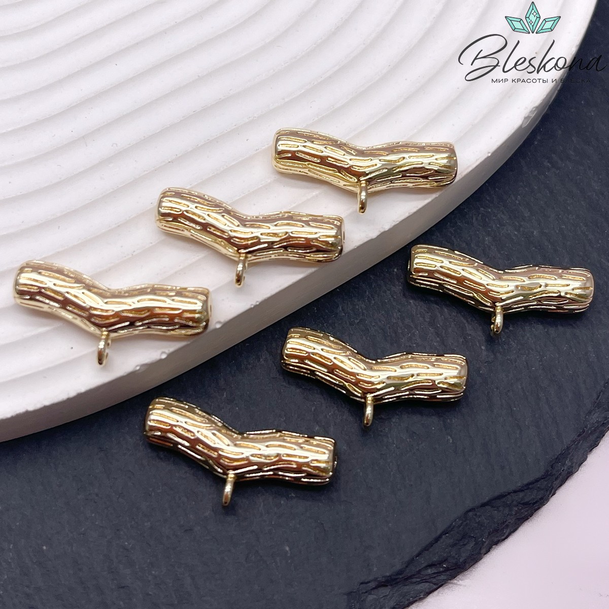 25*6 мм Цвет золото, Бейл трубочка фактурная разъемное кольцо