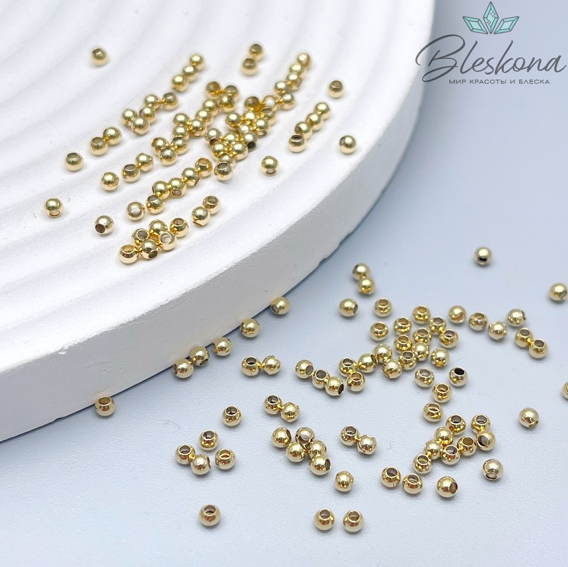 2мм Бусина гладкая Люкс, цвет золото, уп.3 грамм