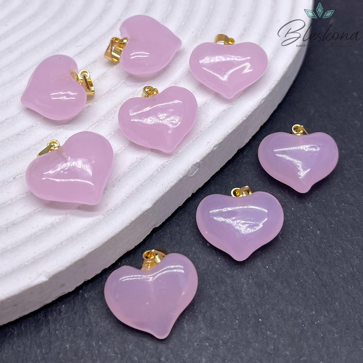 17 мм, Цвет золото, Подвеска сердце стекло розовое