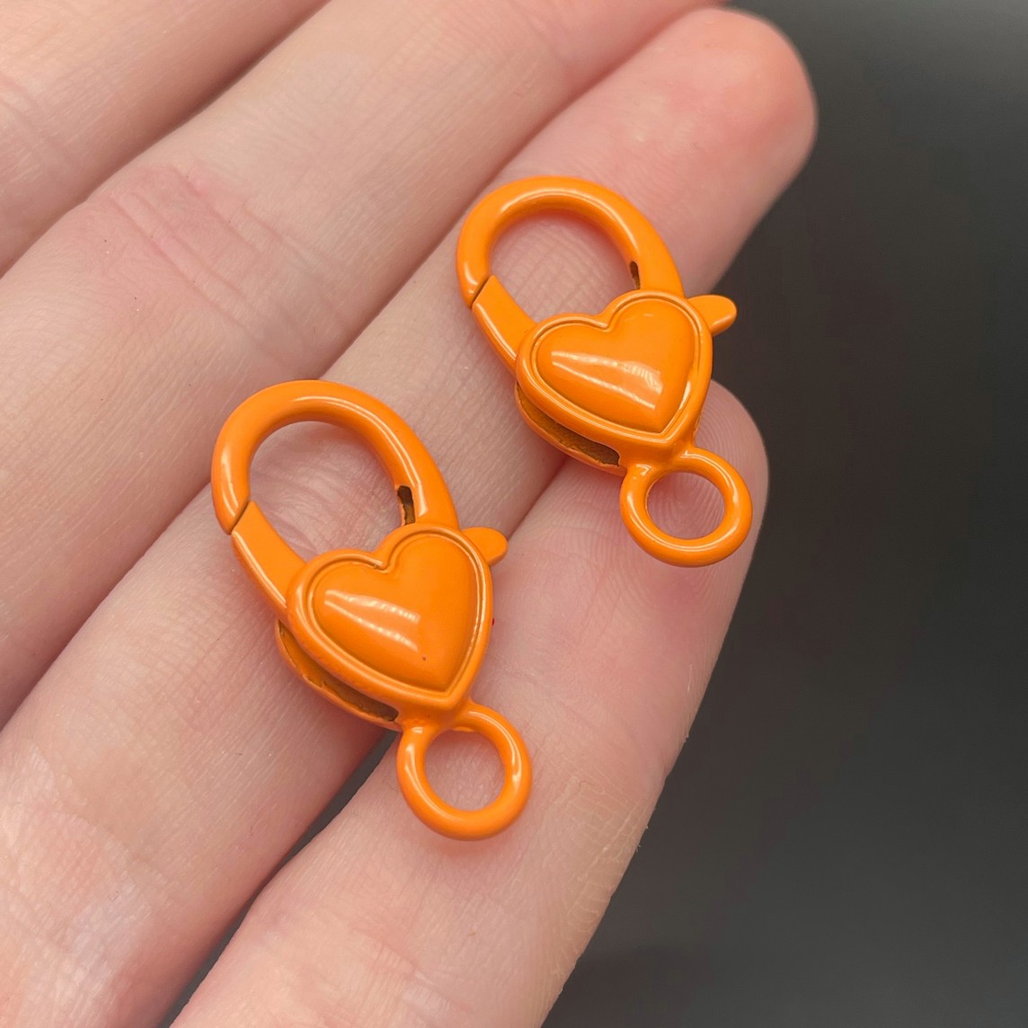 12,5*26,5мм , Замок крупный сердце оранжевая эмаль 