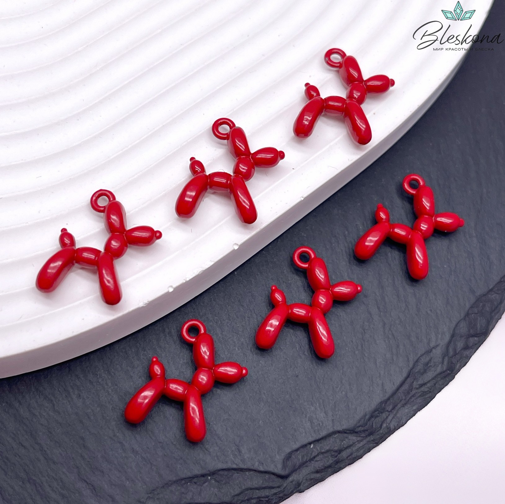 14*18 мм, Подвеска пудель красная эмаль