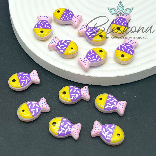 20*12 мм  Бусина рыбка сиреневая