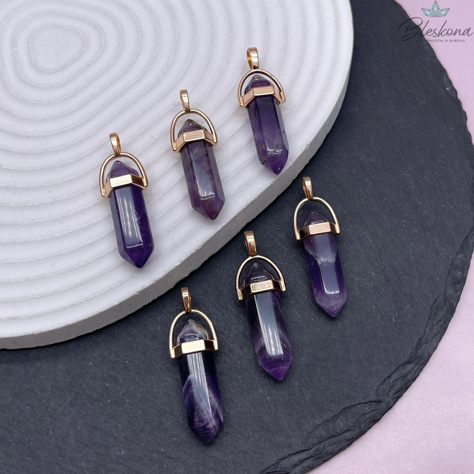 42*9 мм Цвет золото, Подвеска маятник Аметист