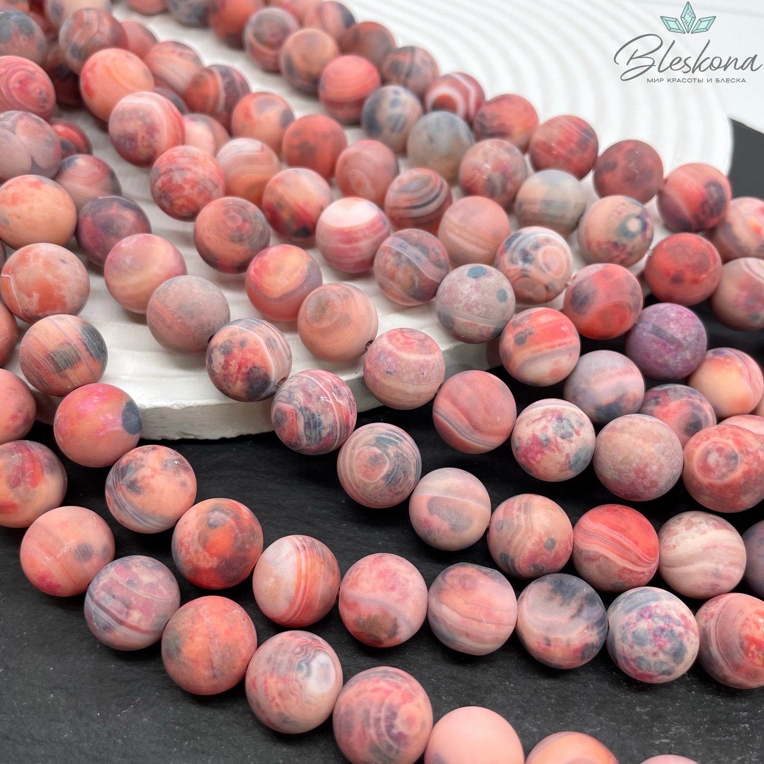 Агат с узором №28 матовый 12 мм