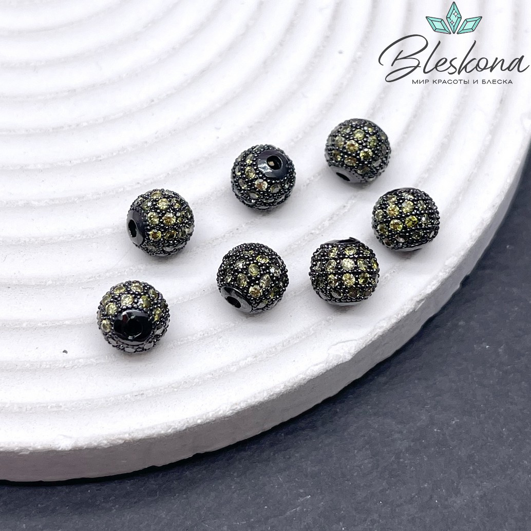 8 мм Бусина с цирконами, цвет черный
