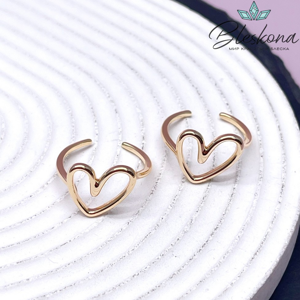 20 мм Цвет золото, Кольцо безразмерное Сердце 