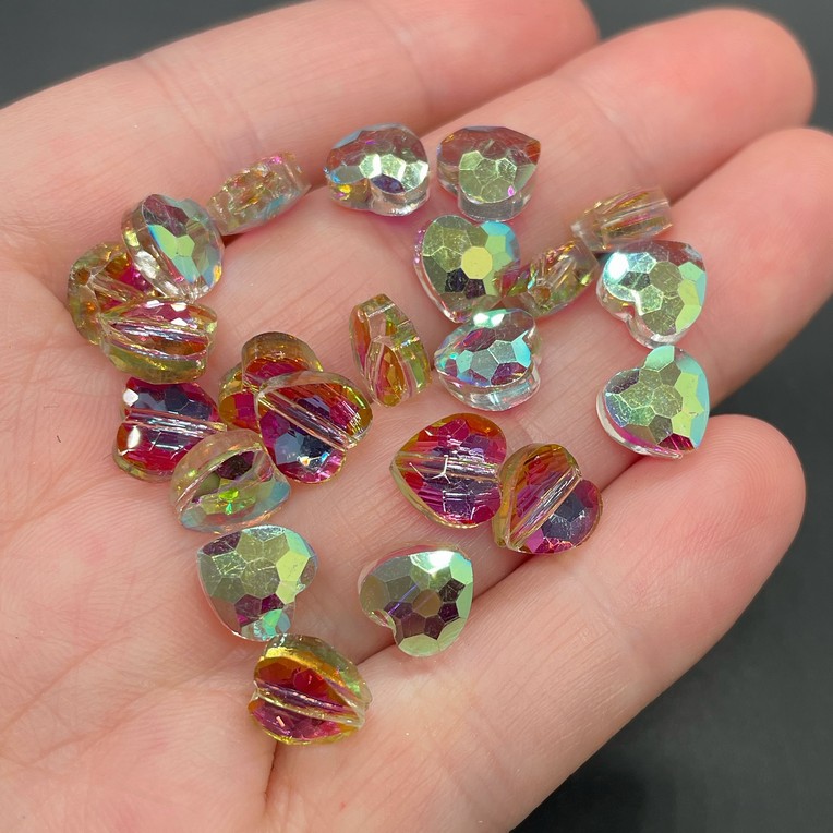 8 мм, Стекло Lux бусина сердце огр,розово-зеленое уп.10шт