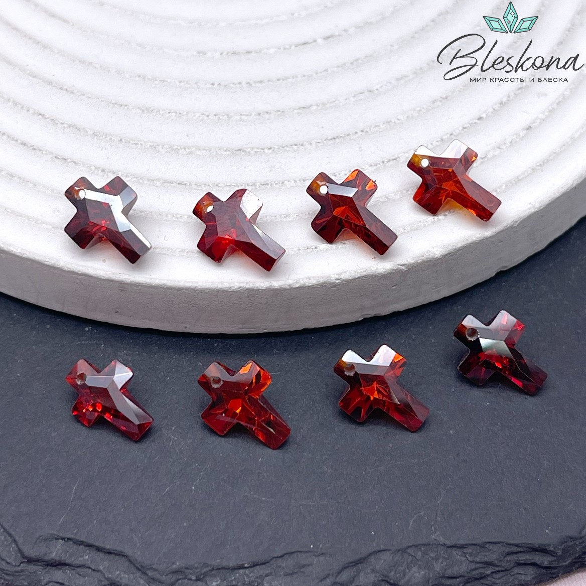 12*9 мм, Подвеска Циркон крест темно-оранжевый №1 (кубический цирконий, фианит) 