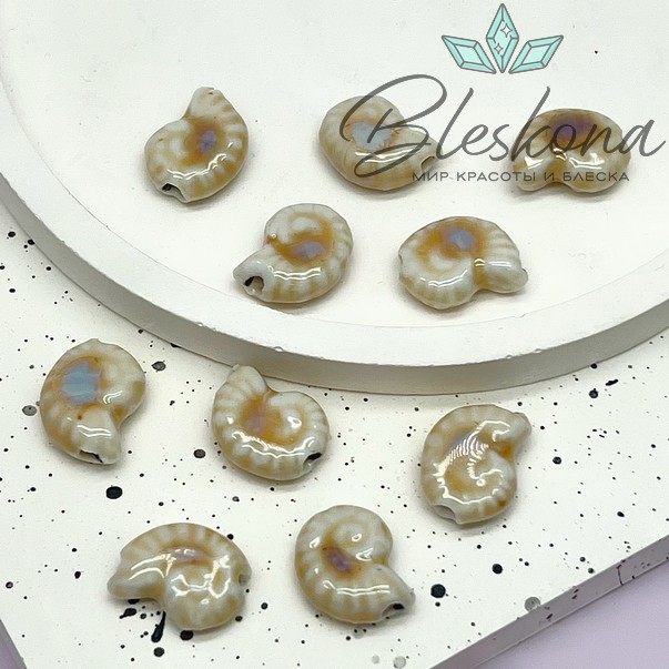 15*12 мм Бусина Аммонит, керамика цвет бежевый №1