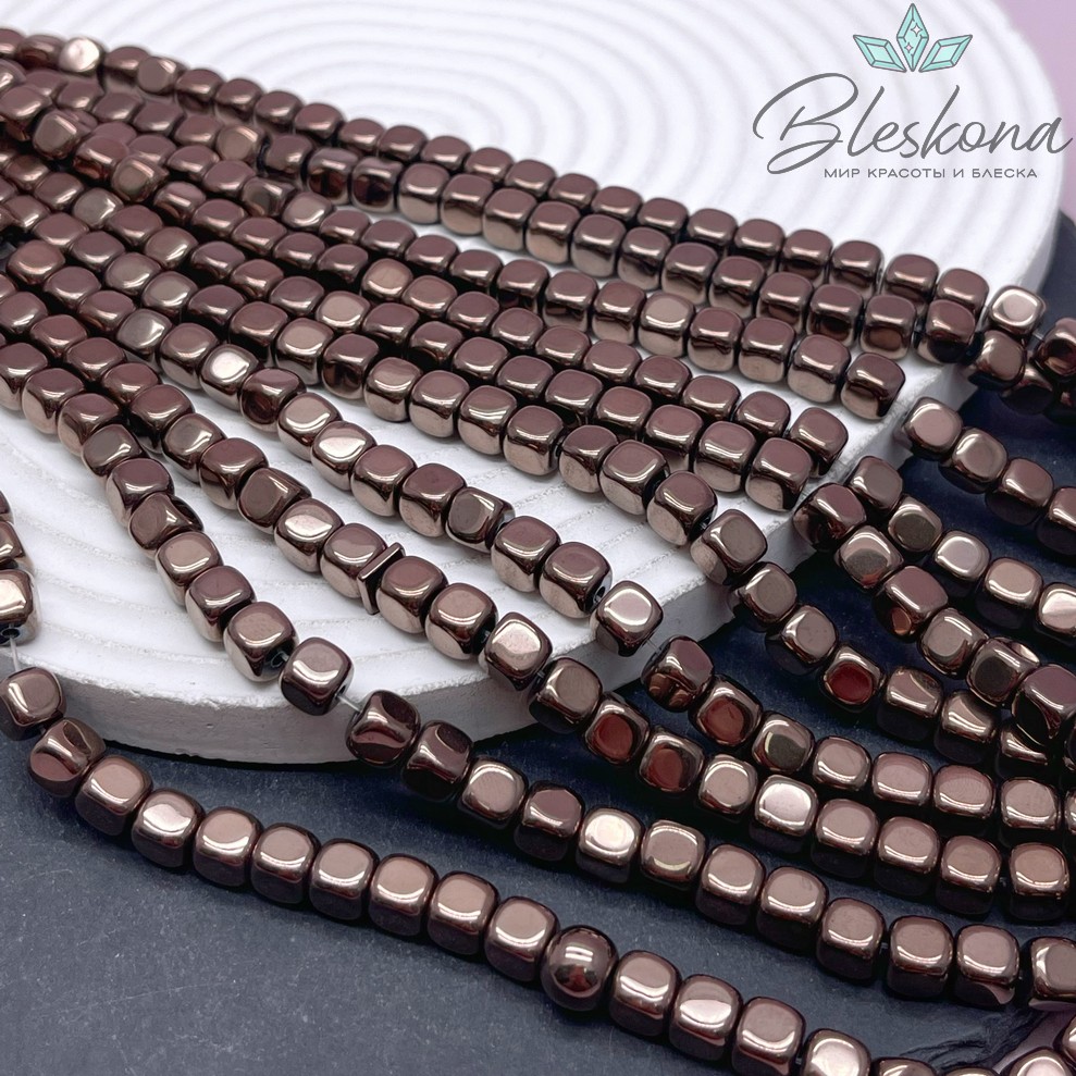 6 мм Гематин, куб округленные стороны, коричневый №1 (шоколадный) имитация 