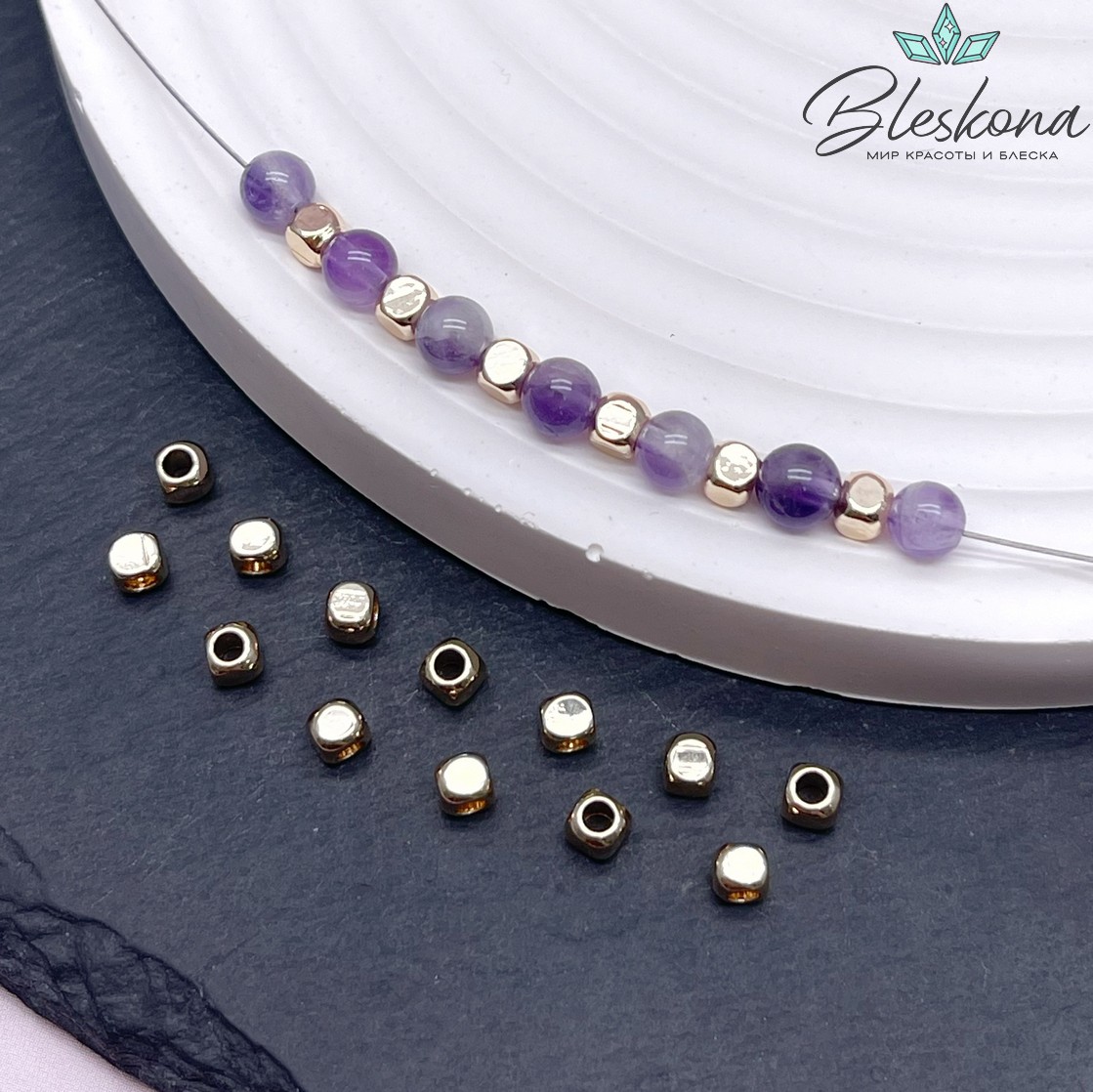 3 мм Цвет золото, Бусина куб