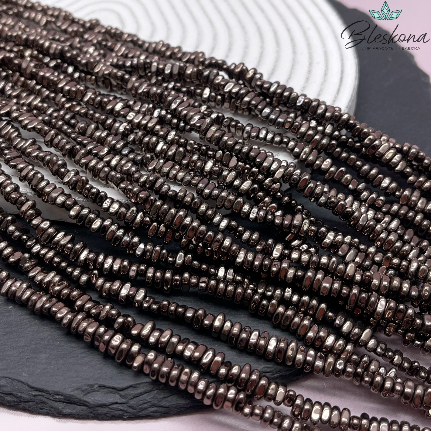 5-6 мм Гематин сколы шлифованные, коричневый №1 (шоколадный), имитация