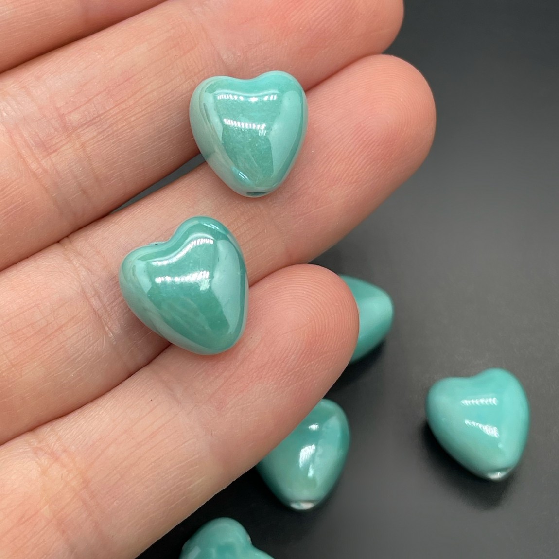 12 мм Бусина сердце, керамика цвет бирюзовый