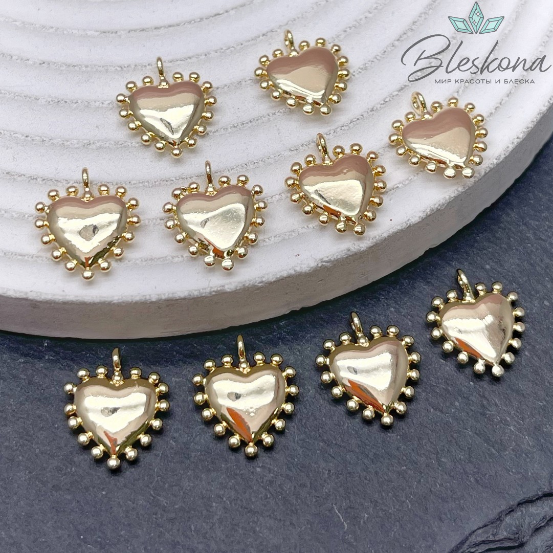 13,8*11,8мм, Цвет золото, Подвеска сердце шарики 