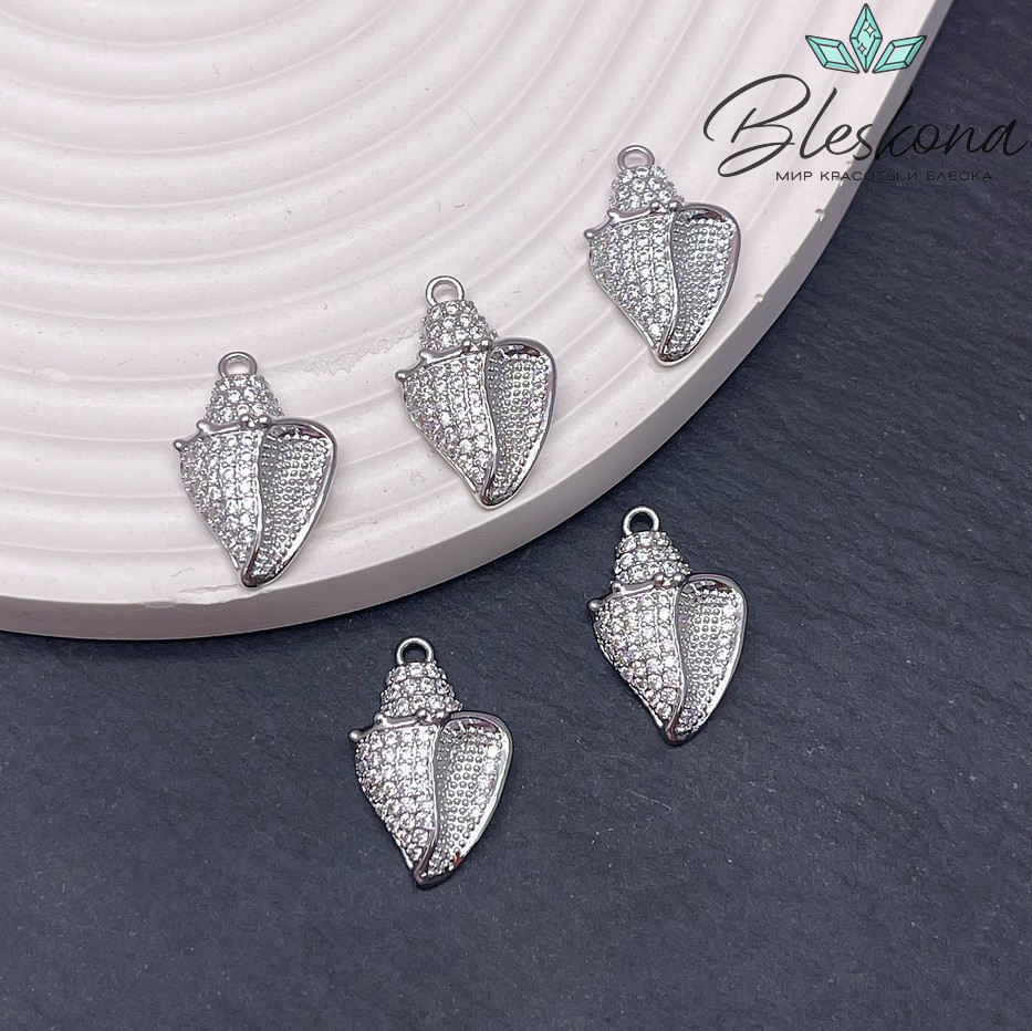 21,5*13,7 мм Цвет серебро, Подвеска ракушка с цирконами