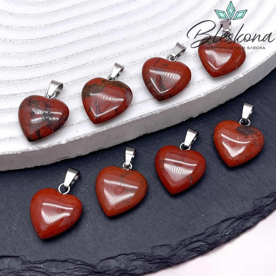 16*15 мм Цвет серебро, Подвеска Сердце Яшма Красная