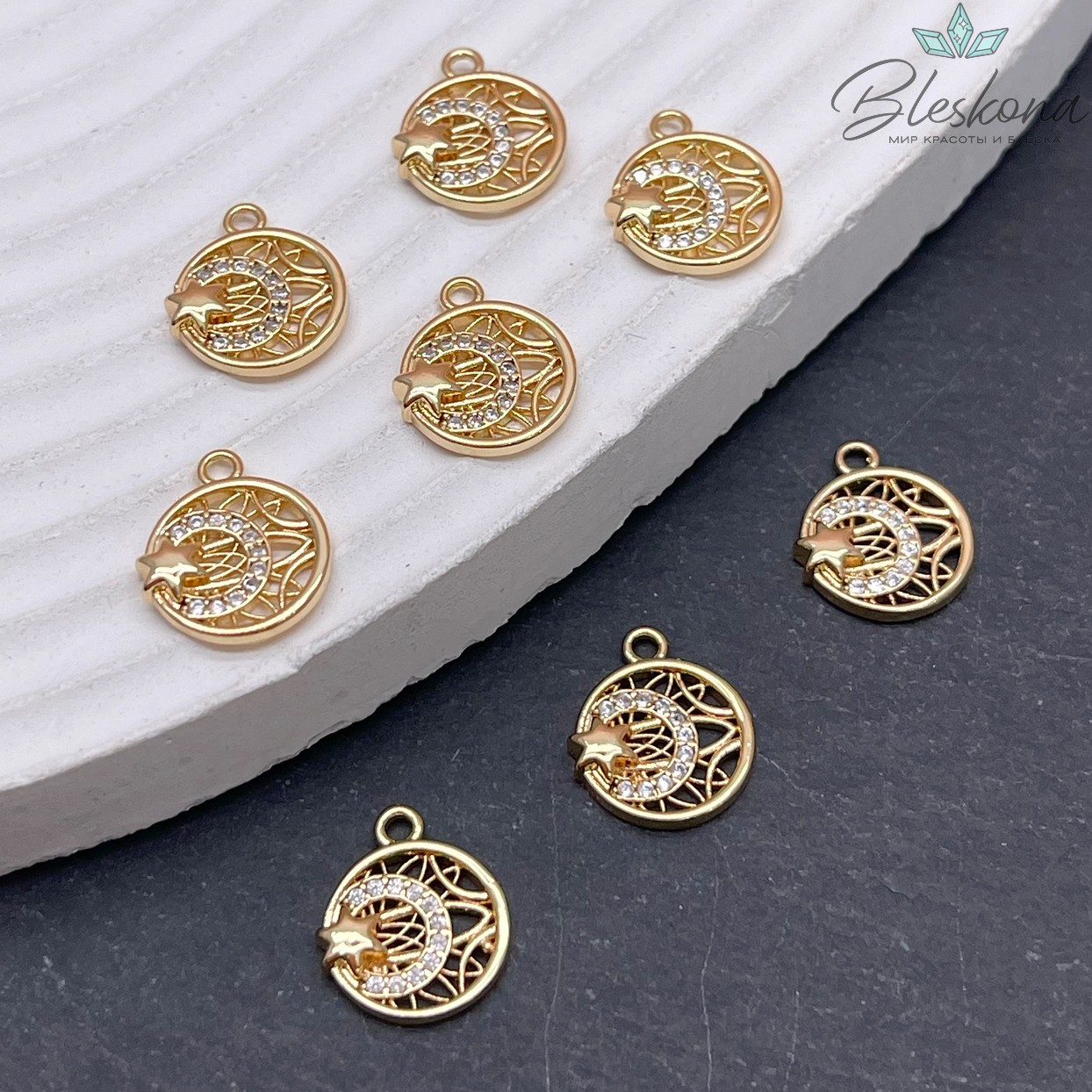 11*12,8 мм Цвет золото, Подвеска звезда в круге цирконы 