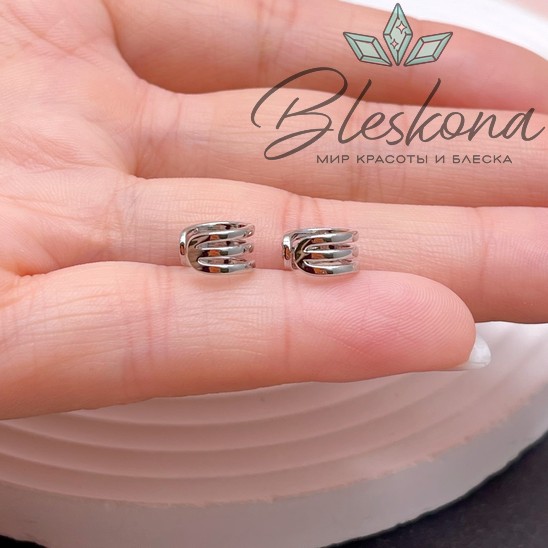 Кафф 3 ряда ,цвет серебро 8 мм