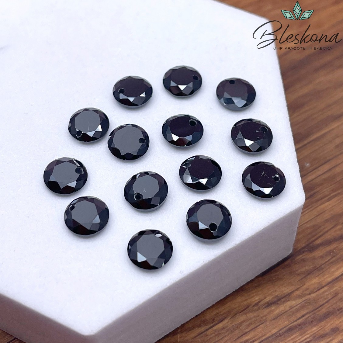 8 мм, Подвеска Циркон круг черный (кубический цирконий, фианит) 