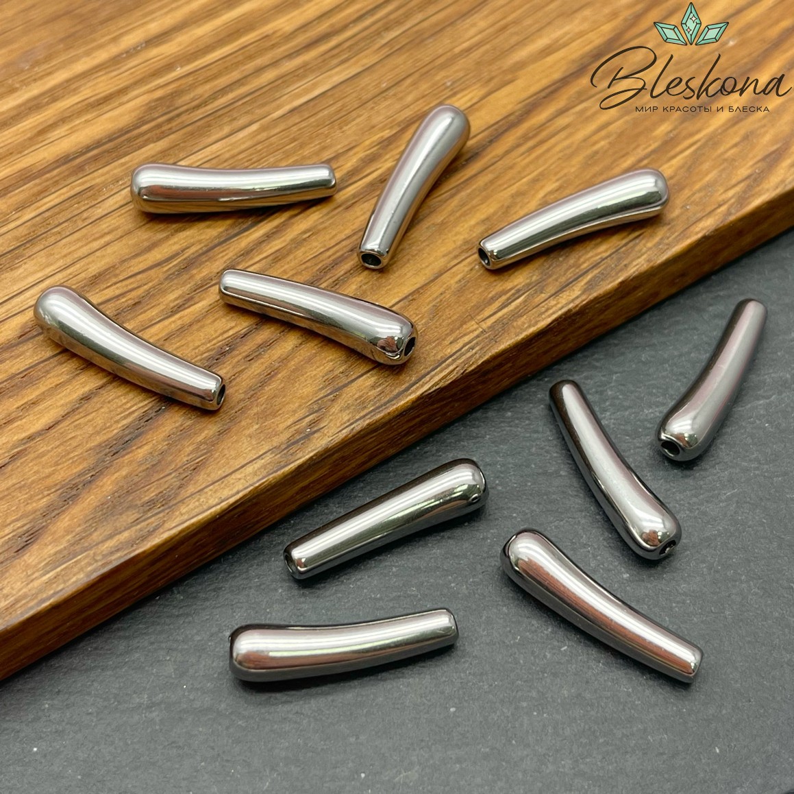 20*5 мм Бусина трубочка, Цвет серебро 