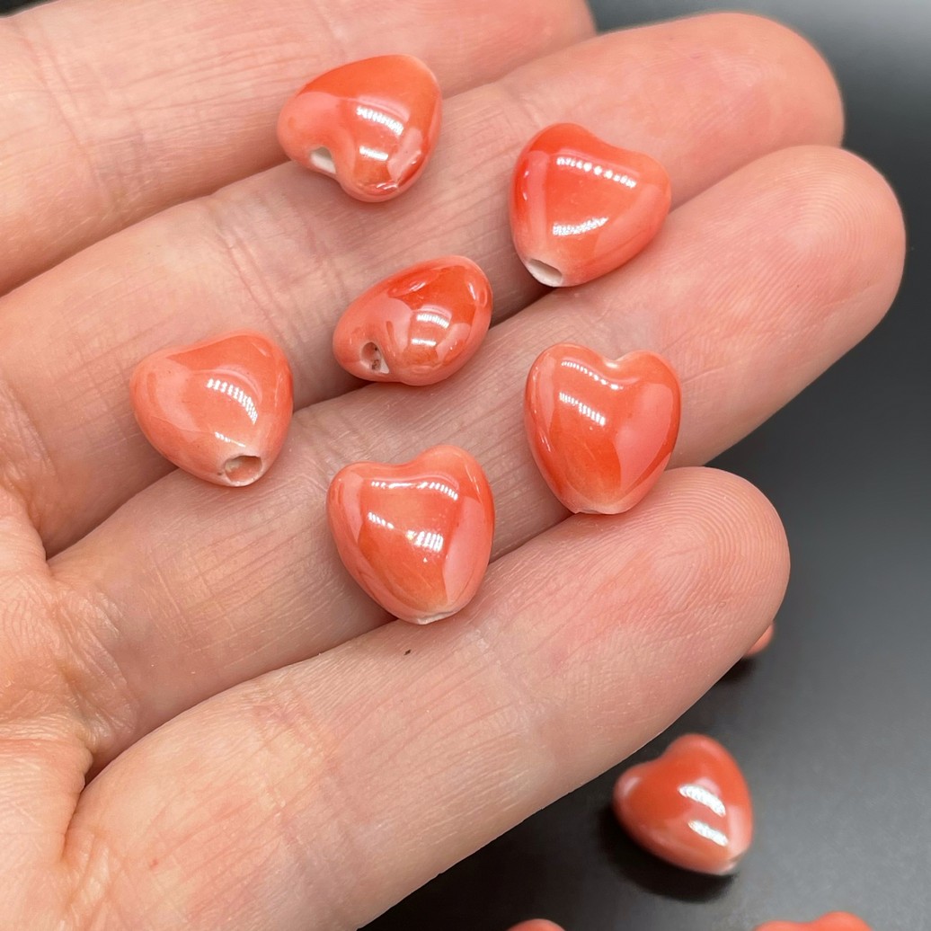 10 мм Бусина сердце, керамика цвет ярко-розовый