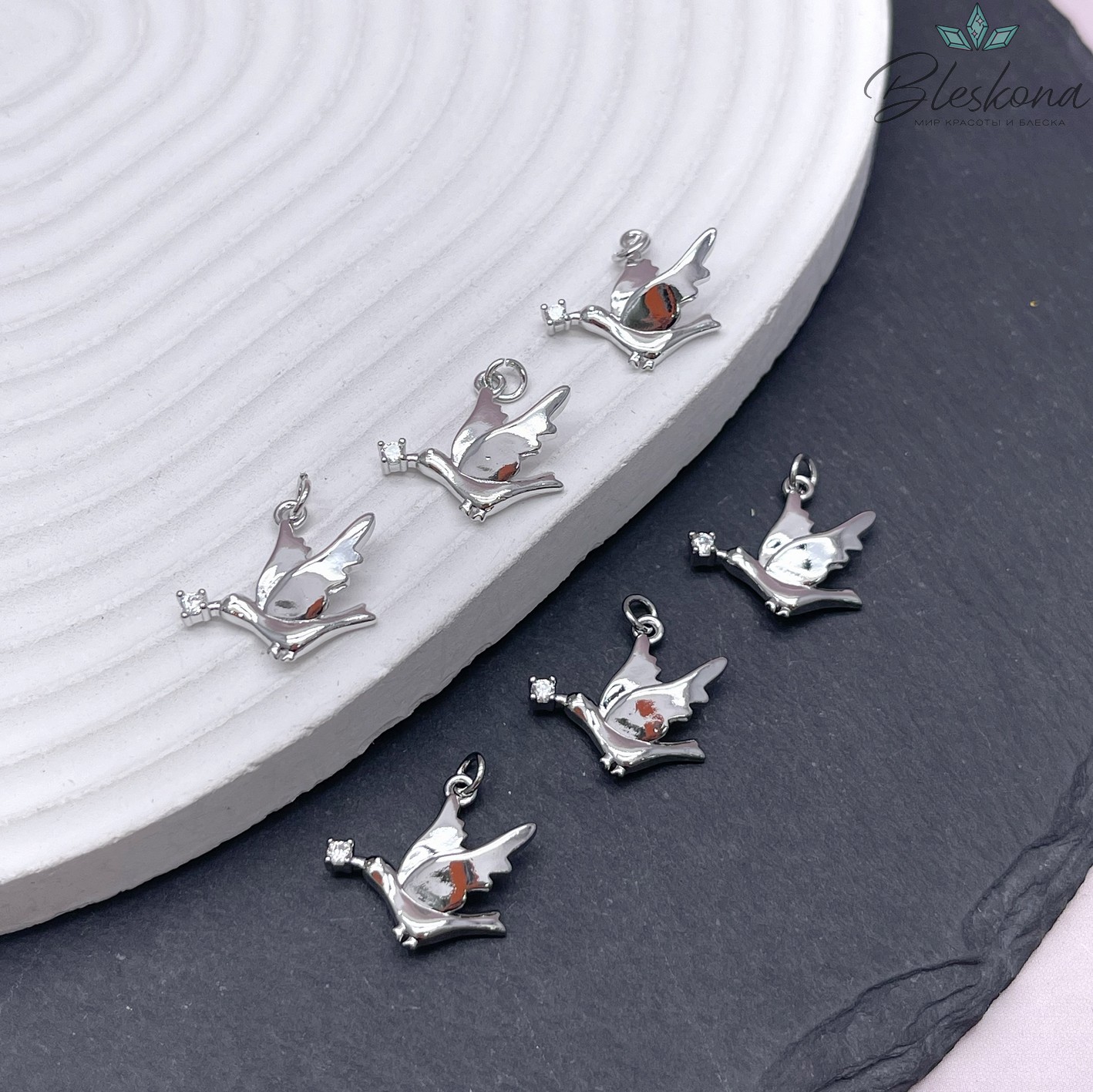 18*15 мм Цвет серебро, Подвеска Птичка с цирконом