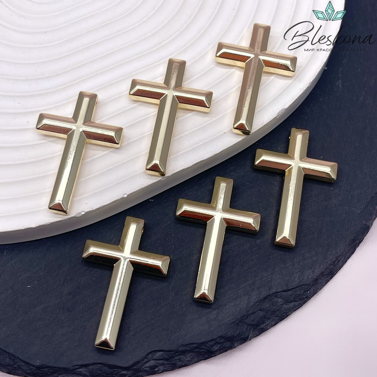 Подвеска крест Гематин, цвет светлое золото 35,5*23,5 мм