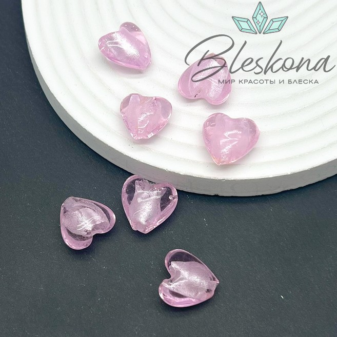 17*16,5 мм Бусина сердце розовое с серебром