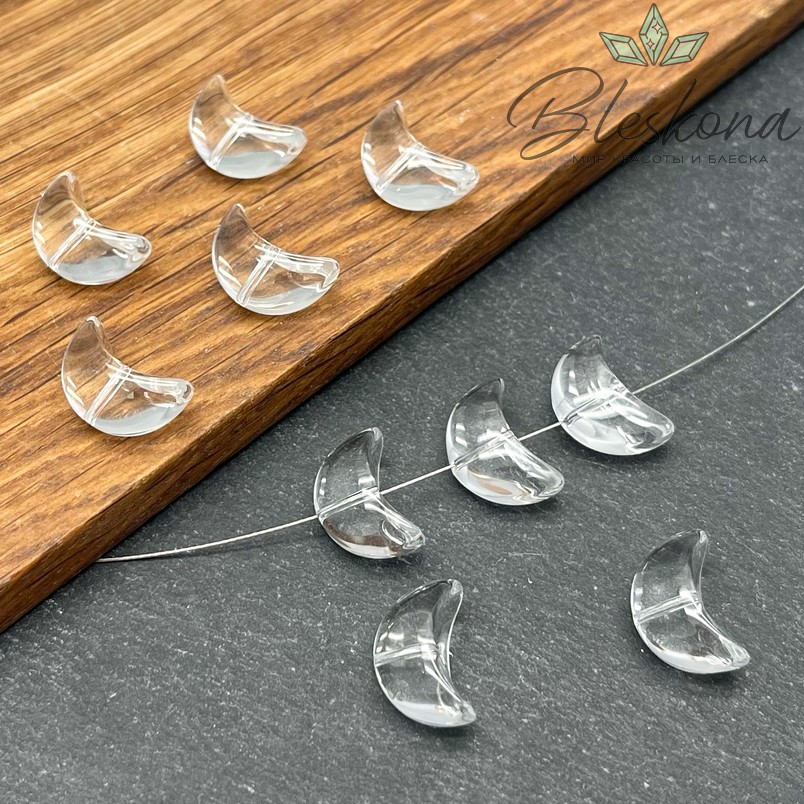 9*14 мм  Бусина полумесяц, цвет прозрачный, уп.5 штук
