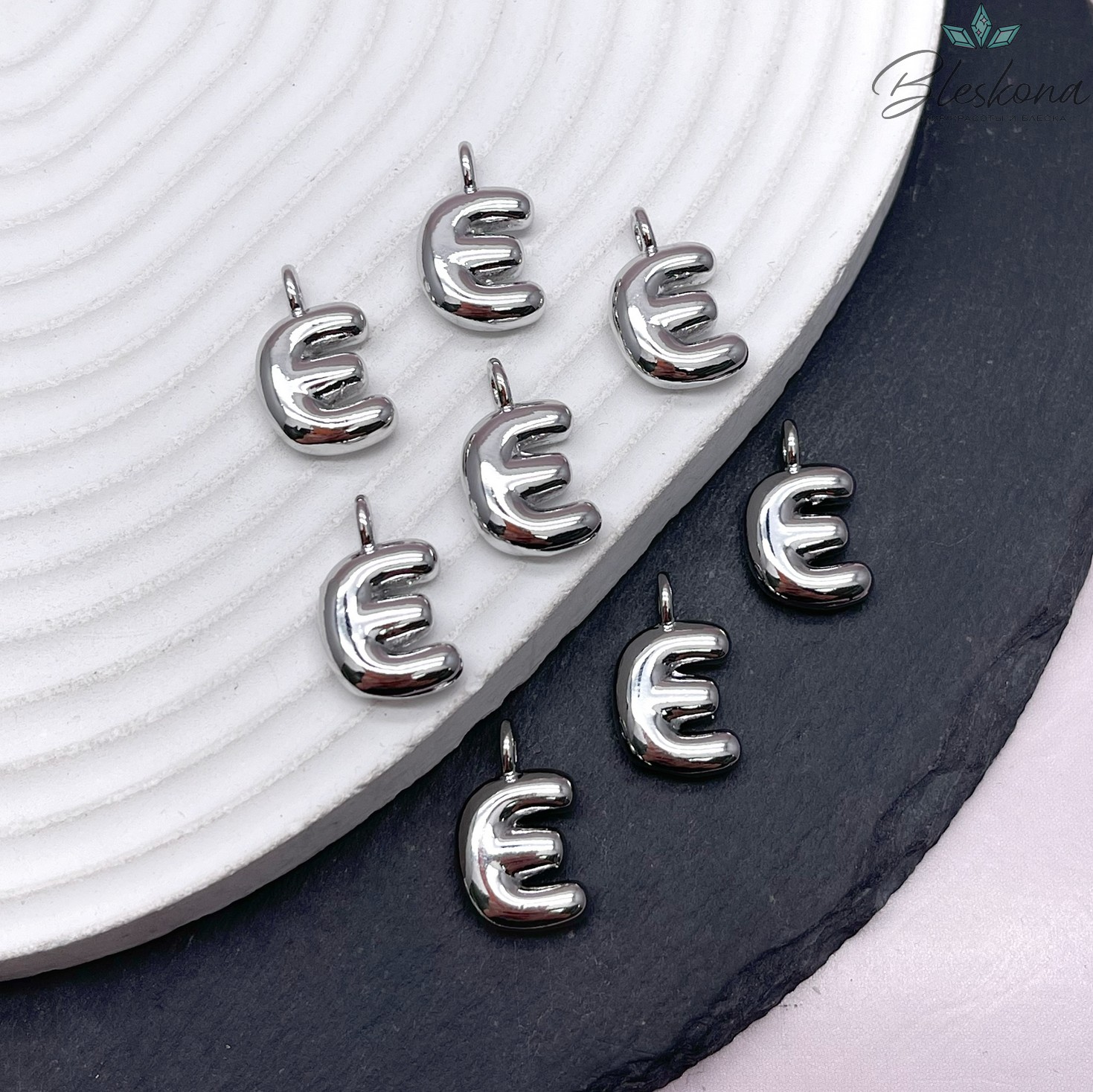 18 мм, Цвет серебро, Буква объемная E