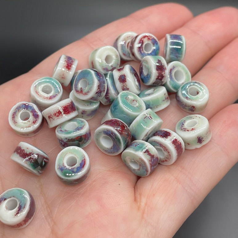 6,5*10 мм Бусина- разделитель, керамика цвет голубой рисунок №2