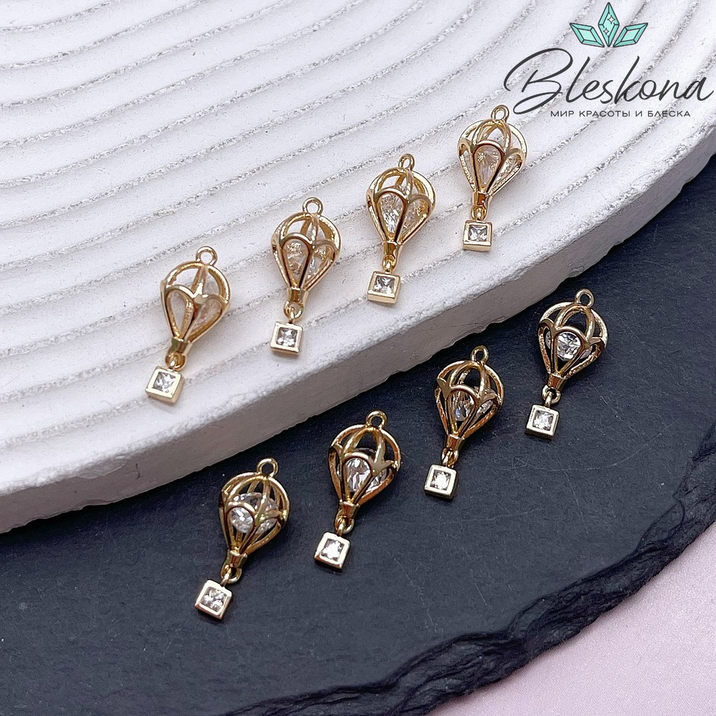 15,5*7 мм Цвет золото, Подвеска воздушный шар с цирконом