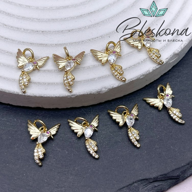 15,5*11,5 мм Цвет золото, Подвеска Колибри с цирконами (направо)
