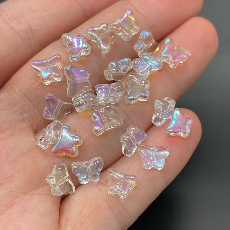 6*8 мм, Стекло Lux бусина бабочка прозрач.с перелив. уп.10шт