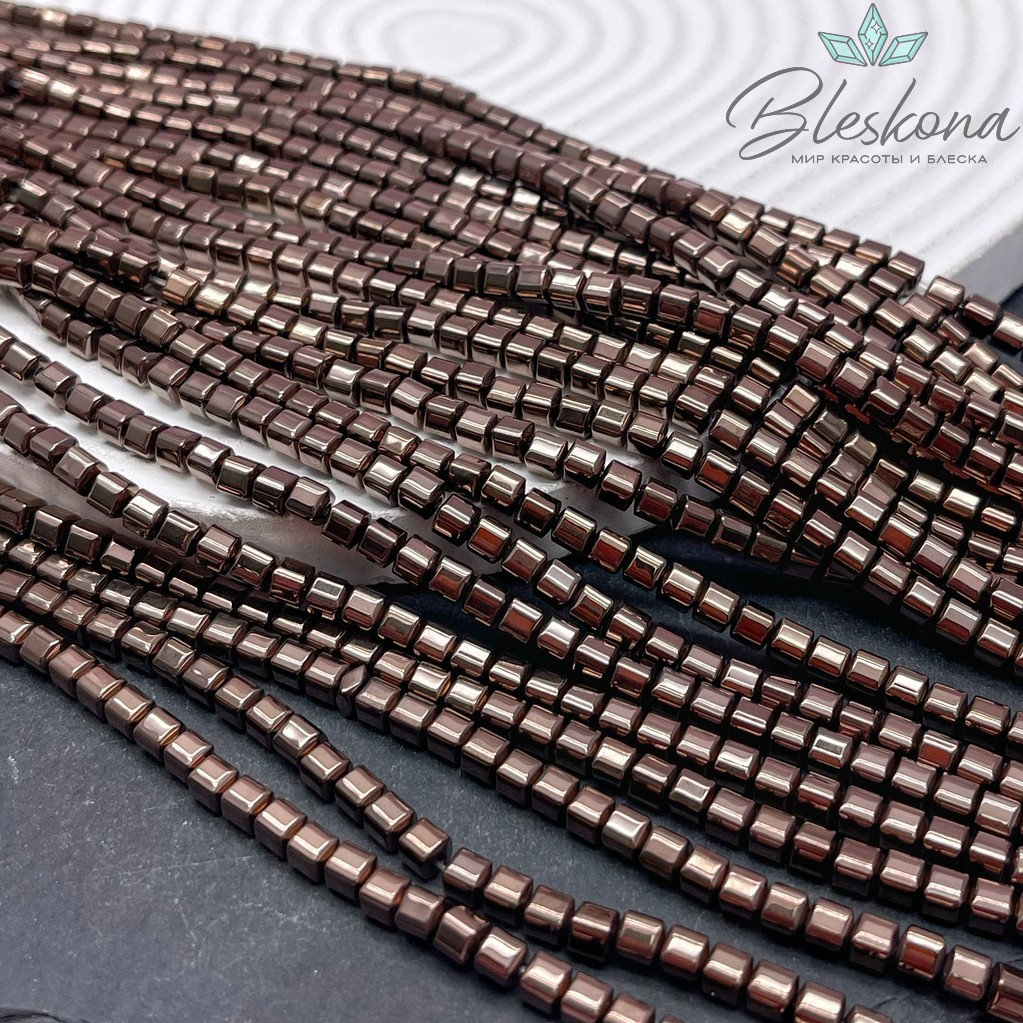 4 мм Гематин имитация, цвет коричневый (шоколадный), куб мягкие грани