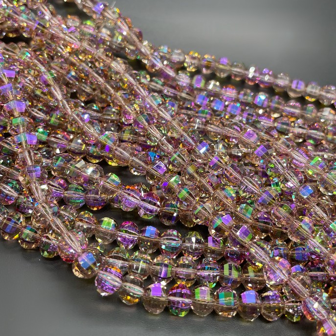 6*7,5 мм Стекло Lux, рондель прямоуг. огр.,цвет песочный с радужным переливом