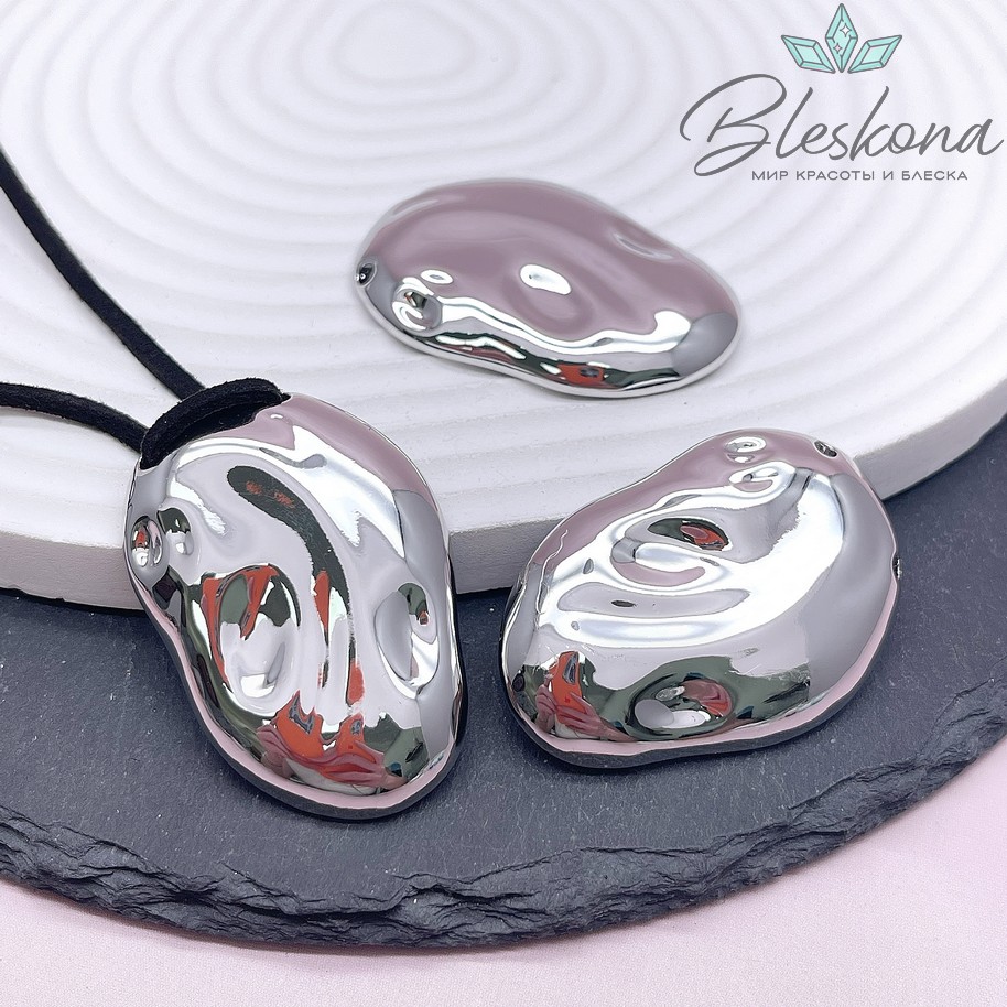 44,5*31,5 мм Цвет серебро, Подвеска-бусина фриформ объемное крупное 