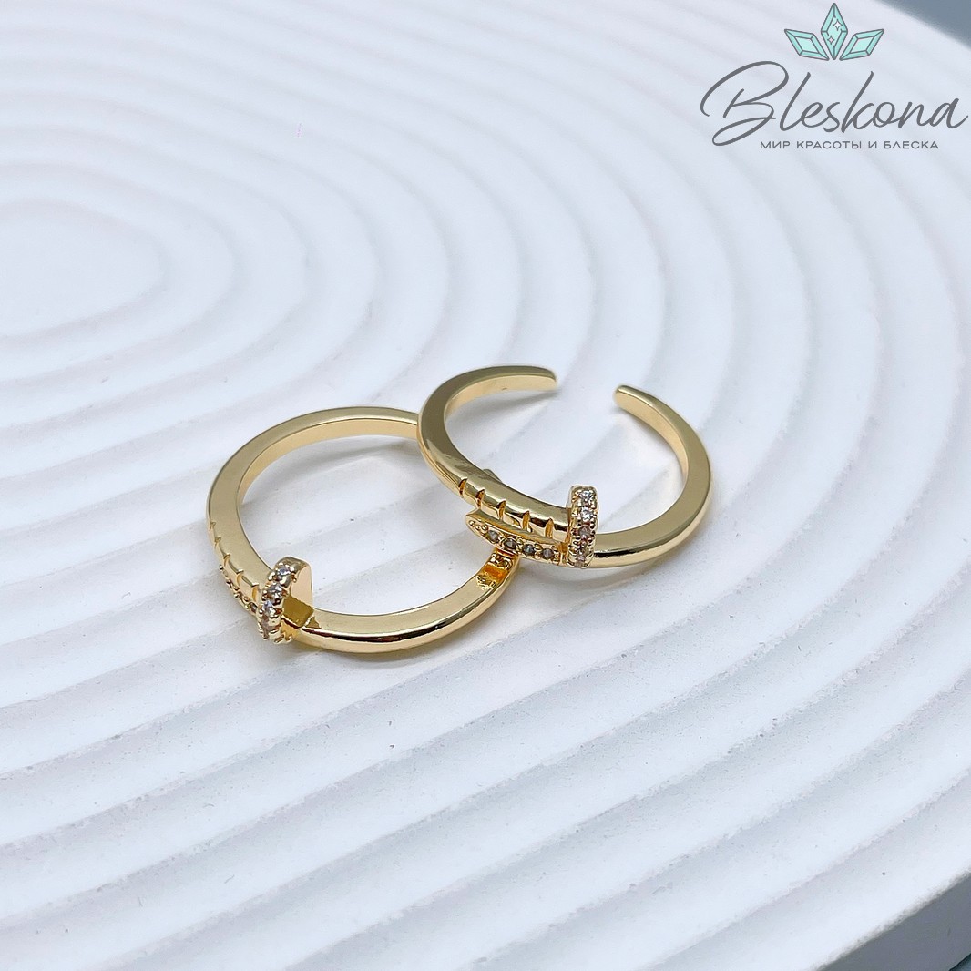 20 мм Цвет золото, Кольцо гвоздь с цирконами