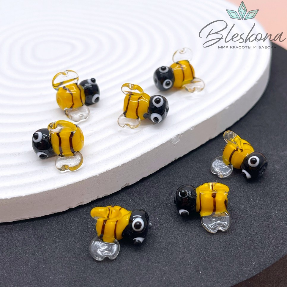 11*10 мм Бусина пчелка темно- желтая