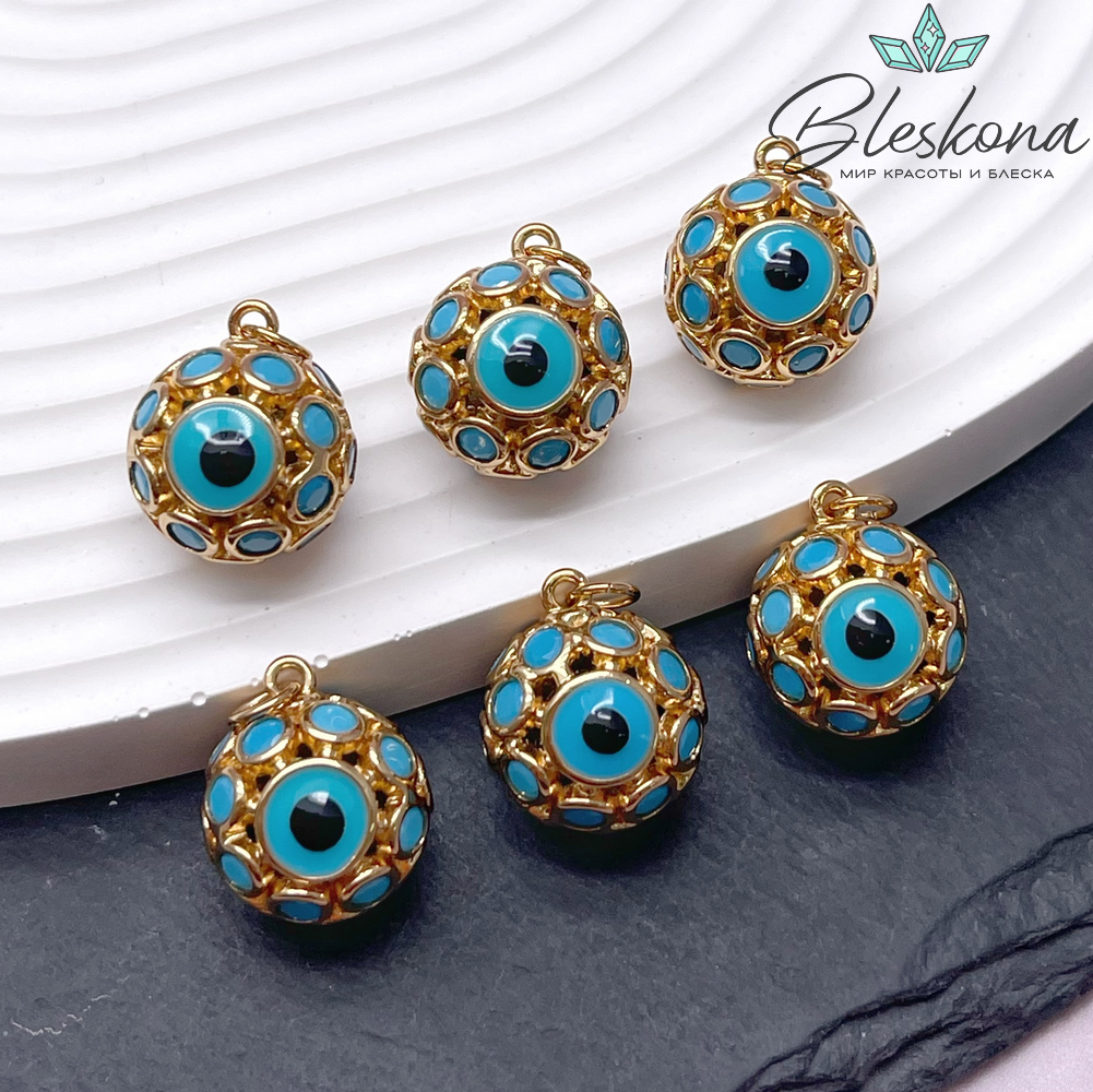 16,6*14,5 мм Цвет золото, Подвеска Шар глаз голубое стекло