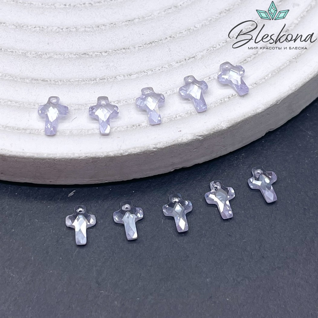 7*5 мм, Подвеска Циркон крест светло-сиреневый (кубический цирконий, фианит) 